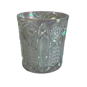Vintage LE Smith Glass Vase Jar Iridescent Stars Cut Glass Unsigned